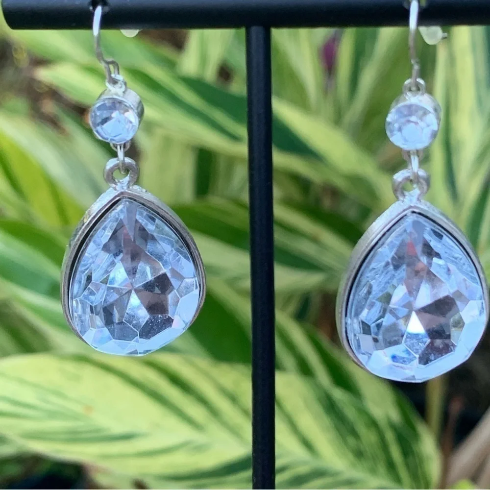 crystal teardrop dangle drop statement earrings party glam formal sparkly - Picture 7 of 13